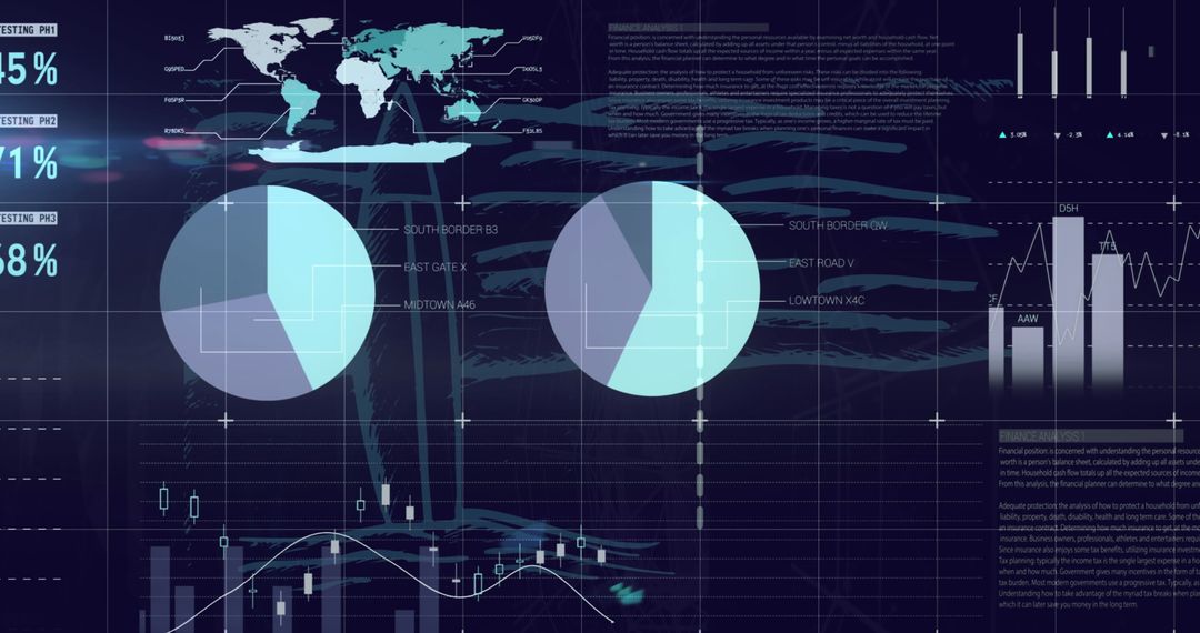 Abstract Financial Report Data with Graphs and World Map