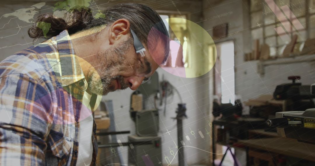 Experienced Woodworker Inspecting Plank in Workshop