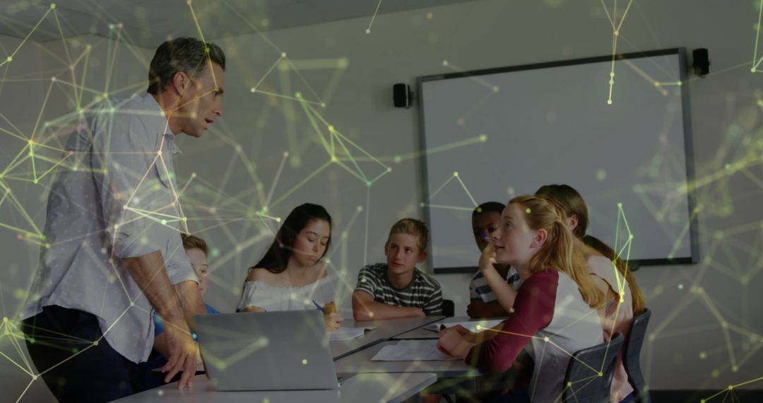 Teacher Engaging Students with Digital Network Overlay