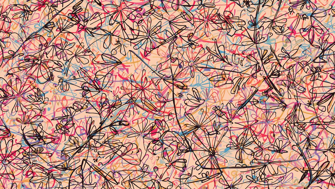 Vibrant Abstract Floral Line Art on Peach Background