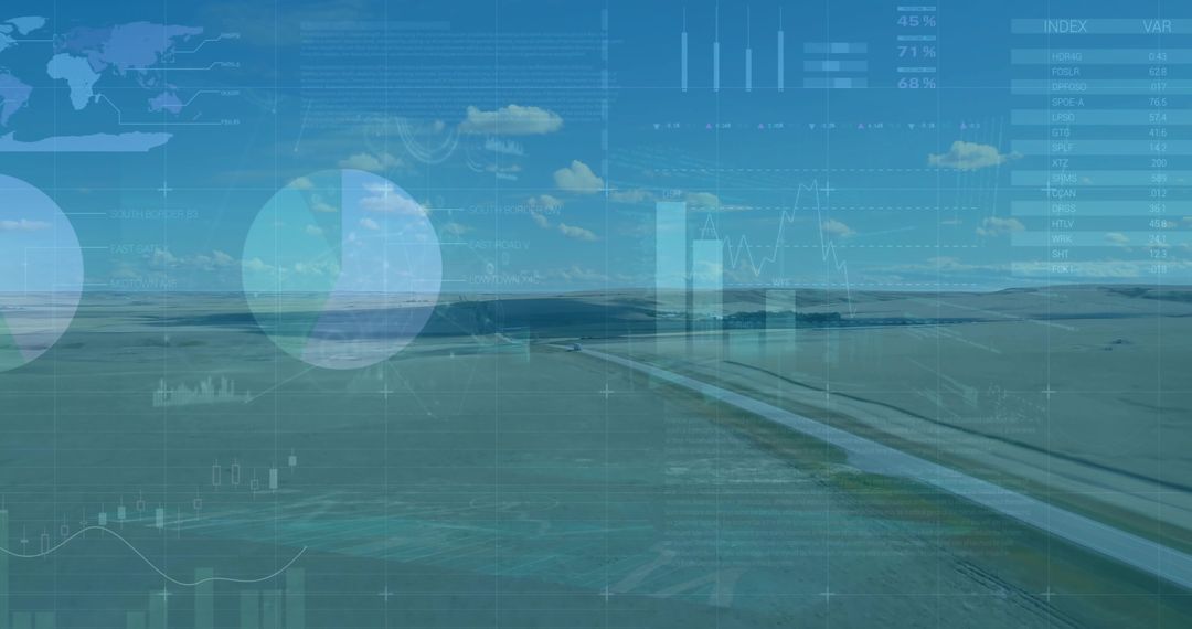 Digital Data Visualization Over Rural Agricultural Landscape