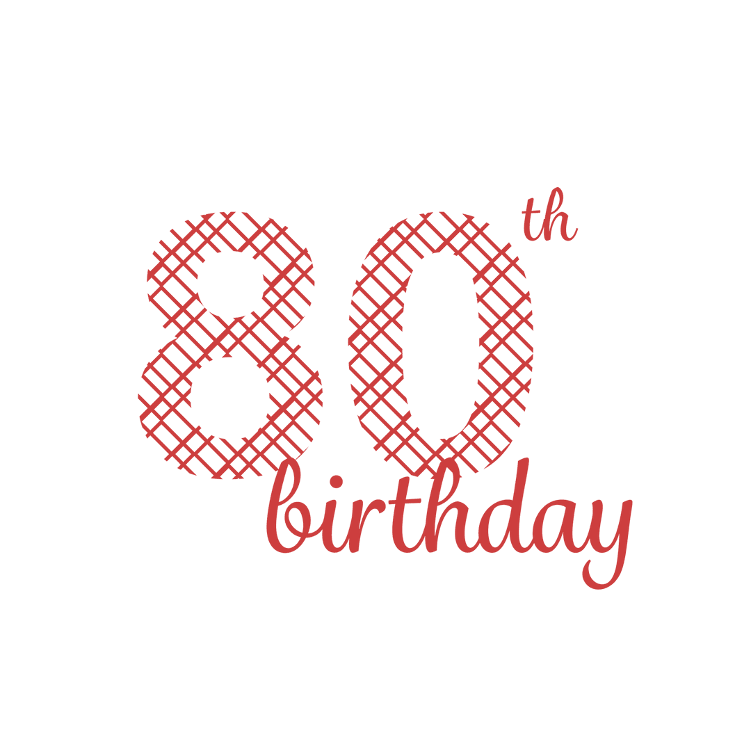 80th Birthday Celebration Text on Transparent Background