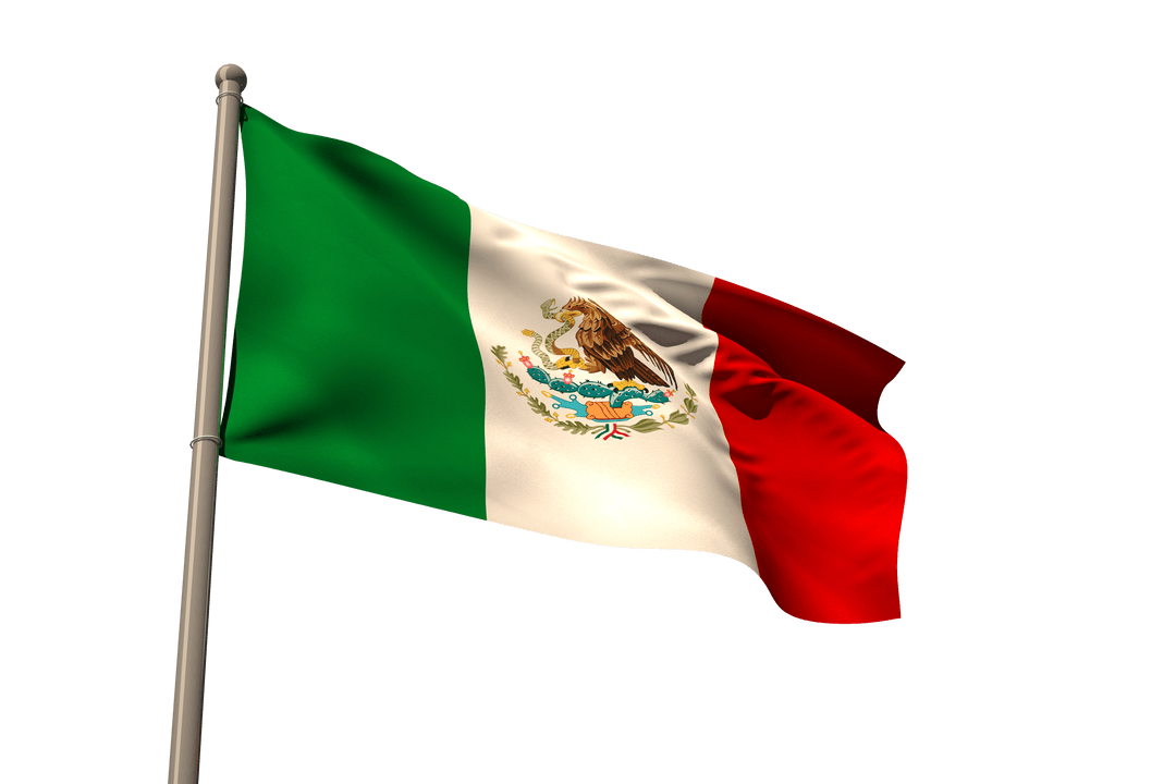 Mexican Flag Waving on Transparent Background Illustration