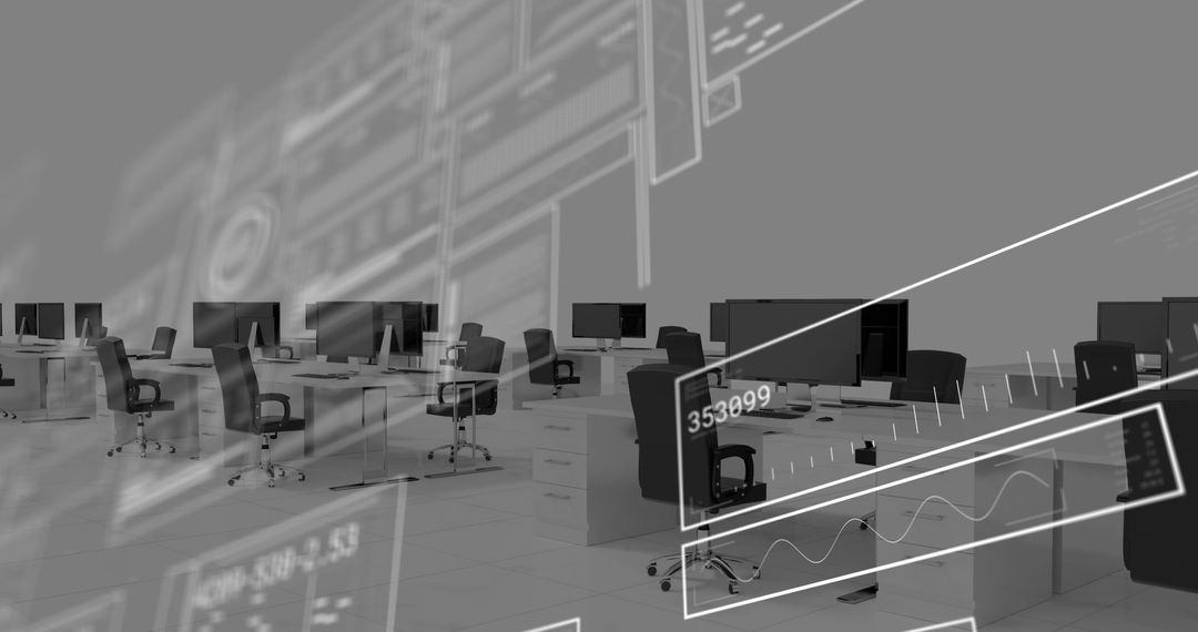 Futuristic Data Interface Over Empty Office Workspace