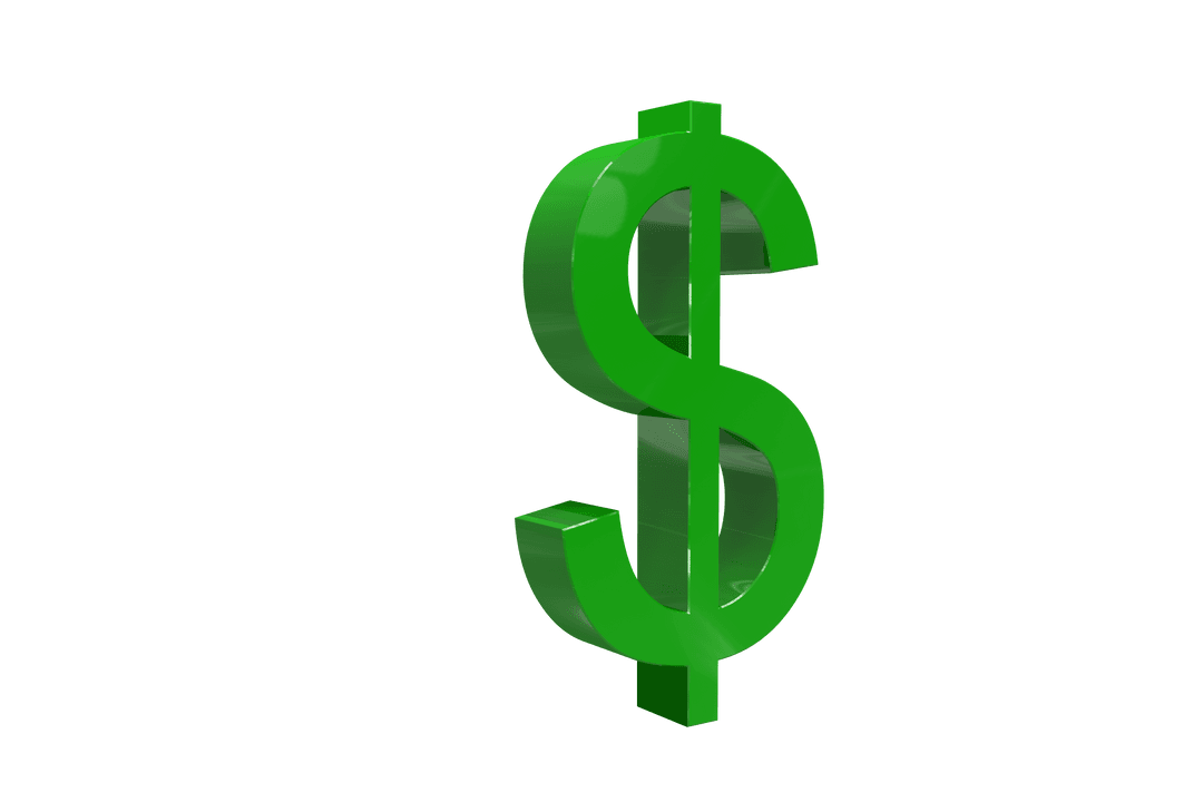 3D Transparent Green Dollar Symbol on White Background