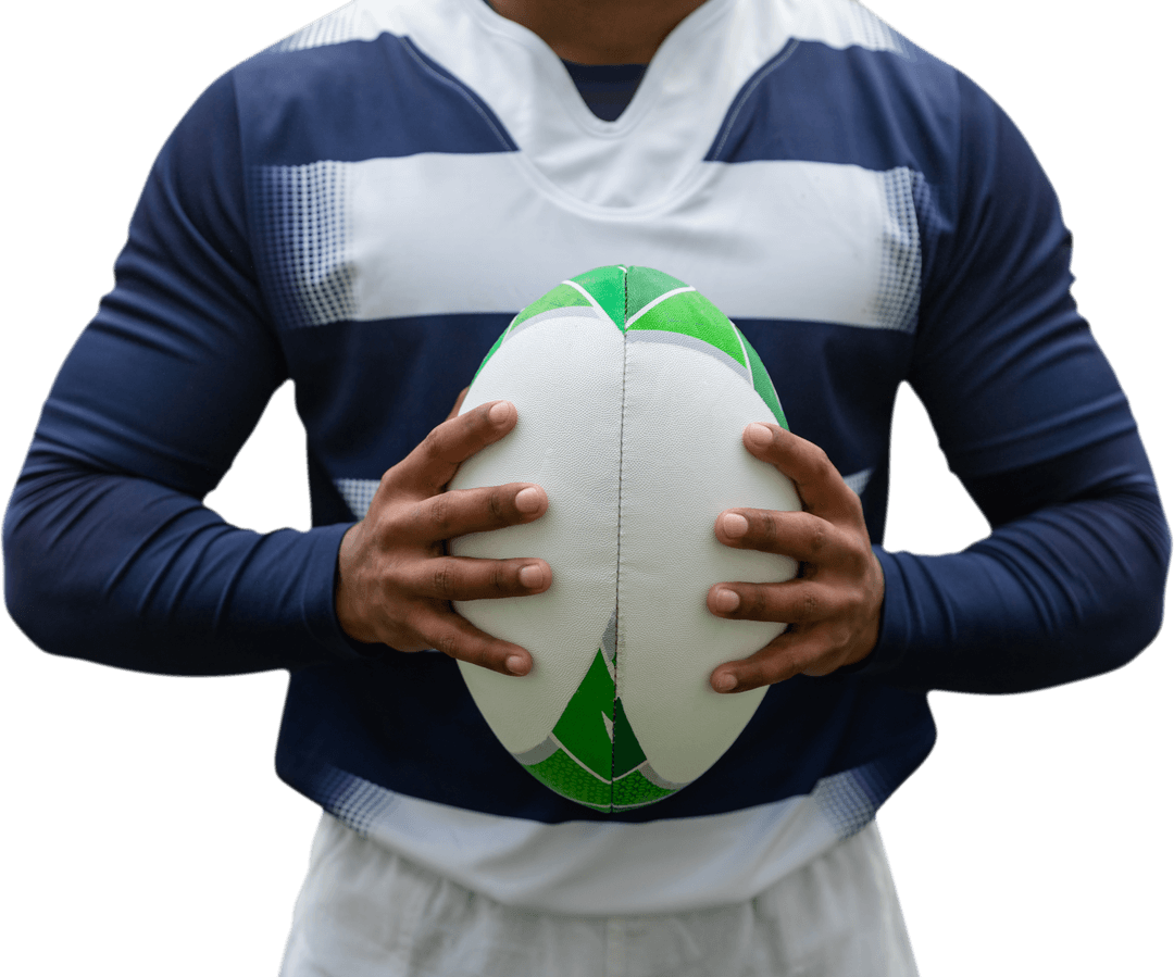 Confident Rugby Player Holding Ball Transparent Background