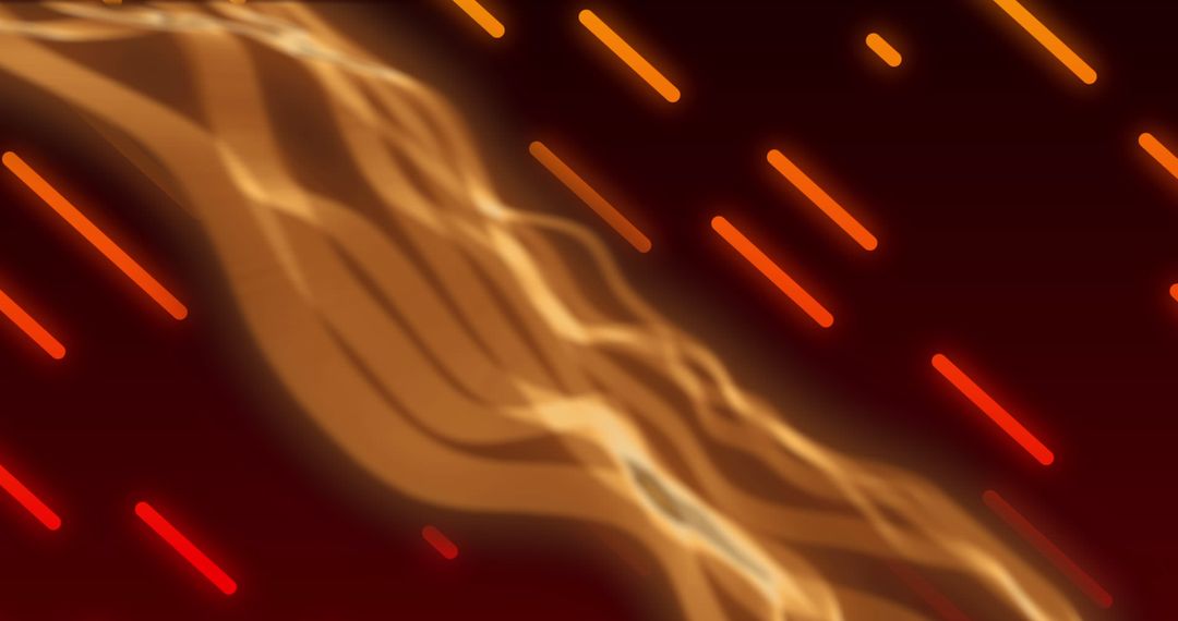 Digital Abstract Waves with Orange Light Streaks