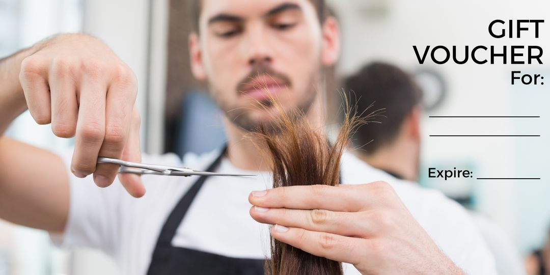 Gift Voucher Template with Male Hairdresser Cutting Hair in Salon - Download Free Stock Templates Pikwizard.com