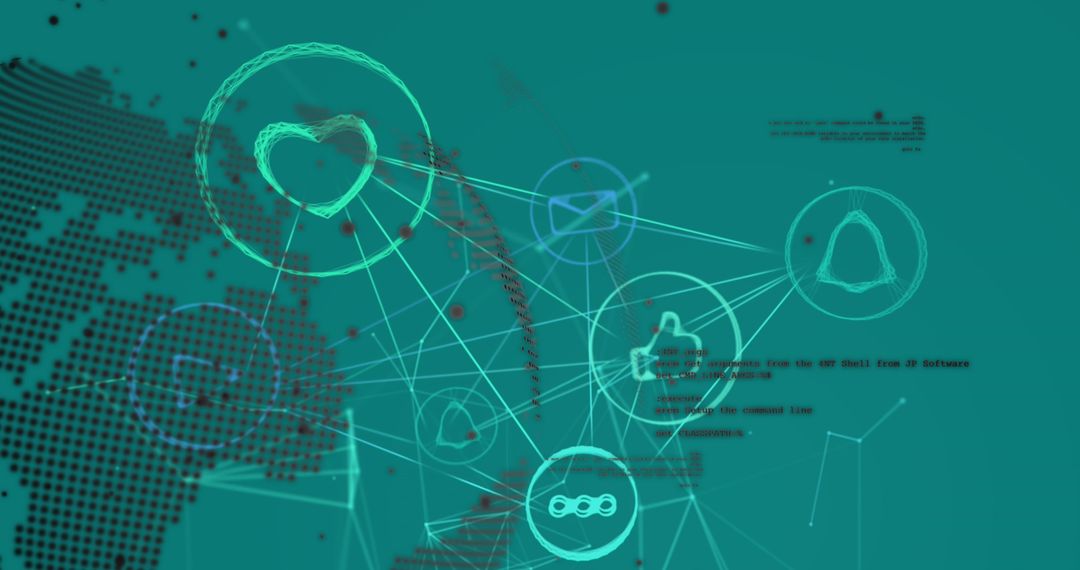 Digital Network with Data Icons on Green Background