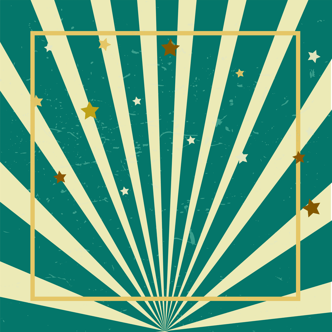 Retro Starburst Background with Stars on Transparent Green Beige