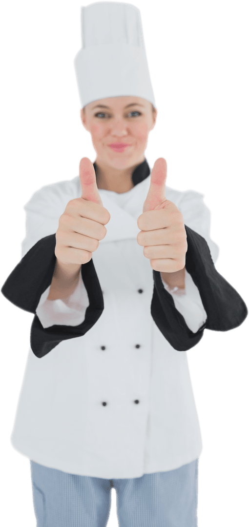 Female Chef Showing Double Thumbs Up Transparent Background