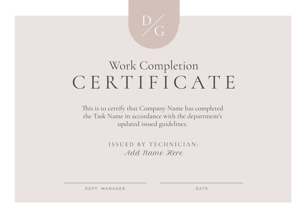 Elegant Work Completion Certificate Template with Beige Background - Download Free Stock Templates Pikwizard.com