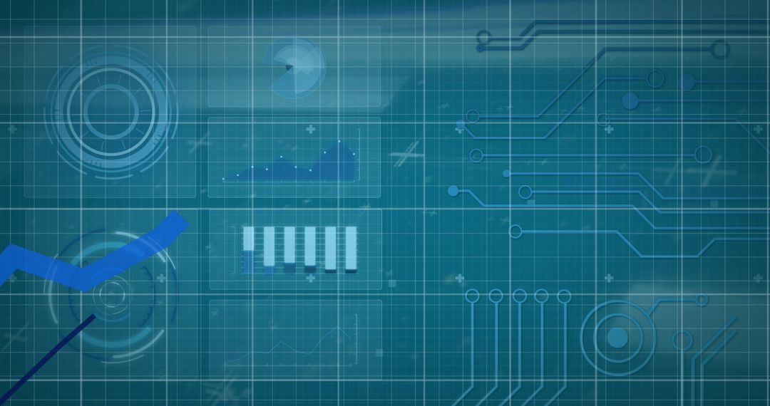Futuristic digital interface with graphs and minimalistic charts