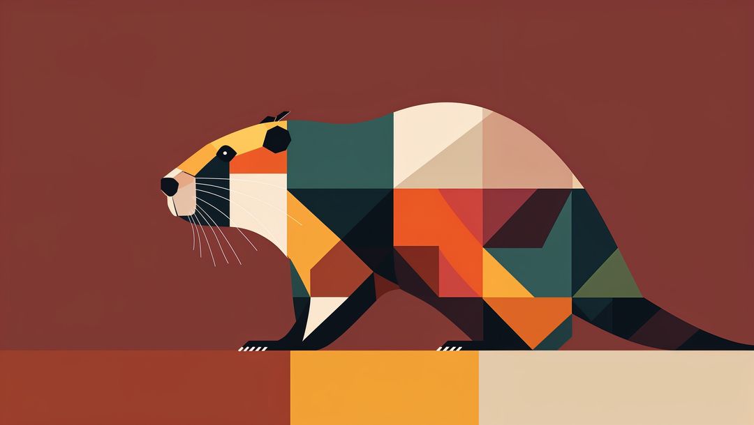 Abstract geometric beaver in mustard and teal palette