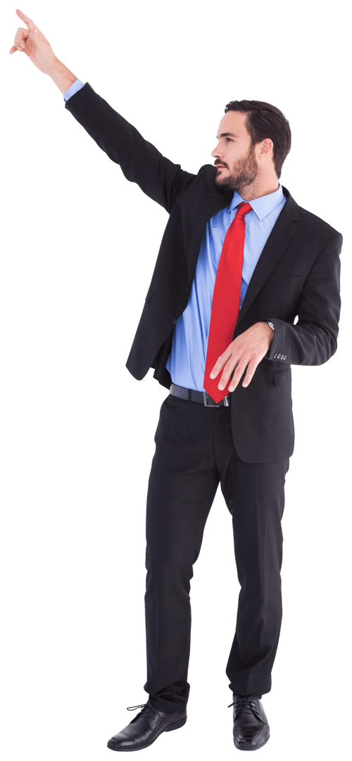 Transparent Businessman In Suit Pointing Upward Action