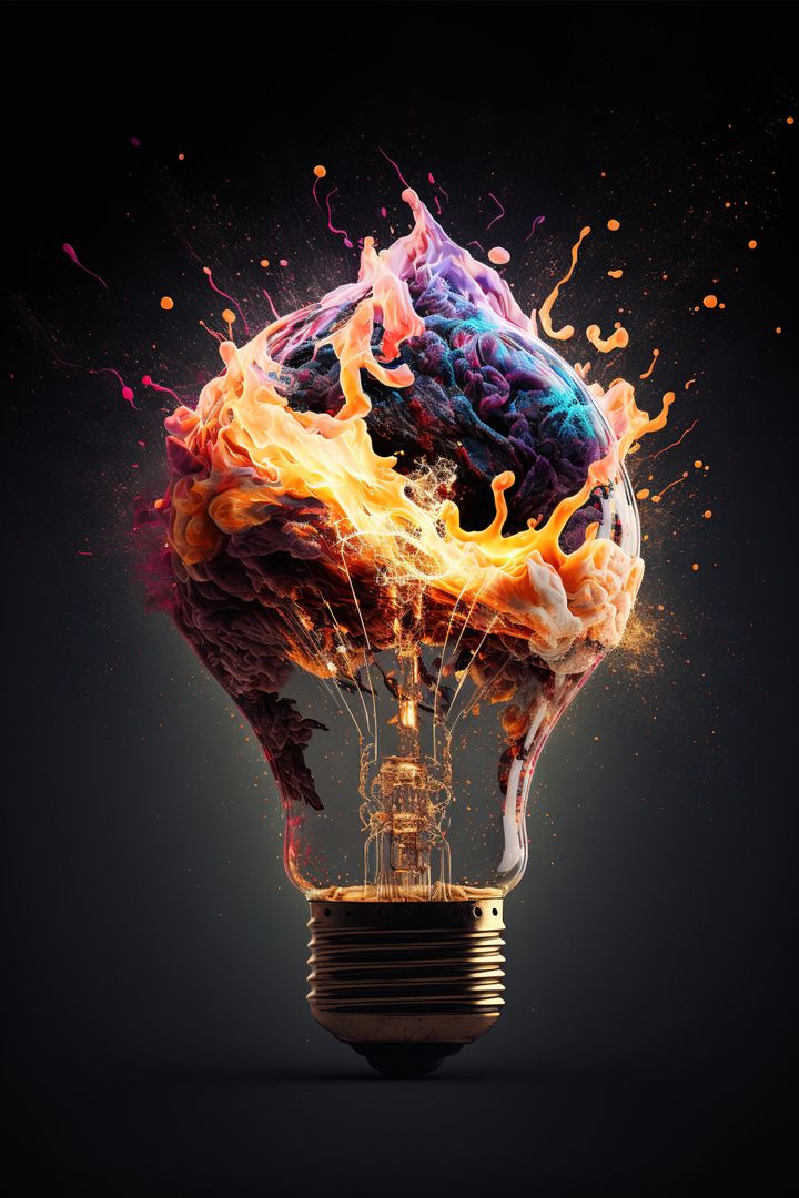 Image of lightbulb with colourful stains on black background, created using generative ai technology - Free Images, Stock Photos and Pictures on Pikwizard.com