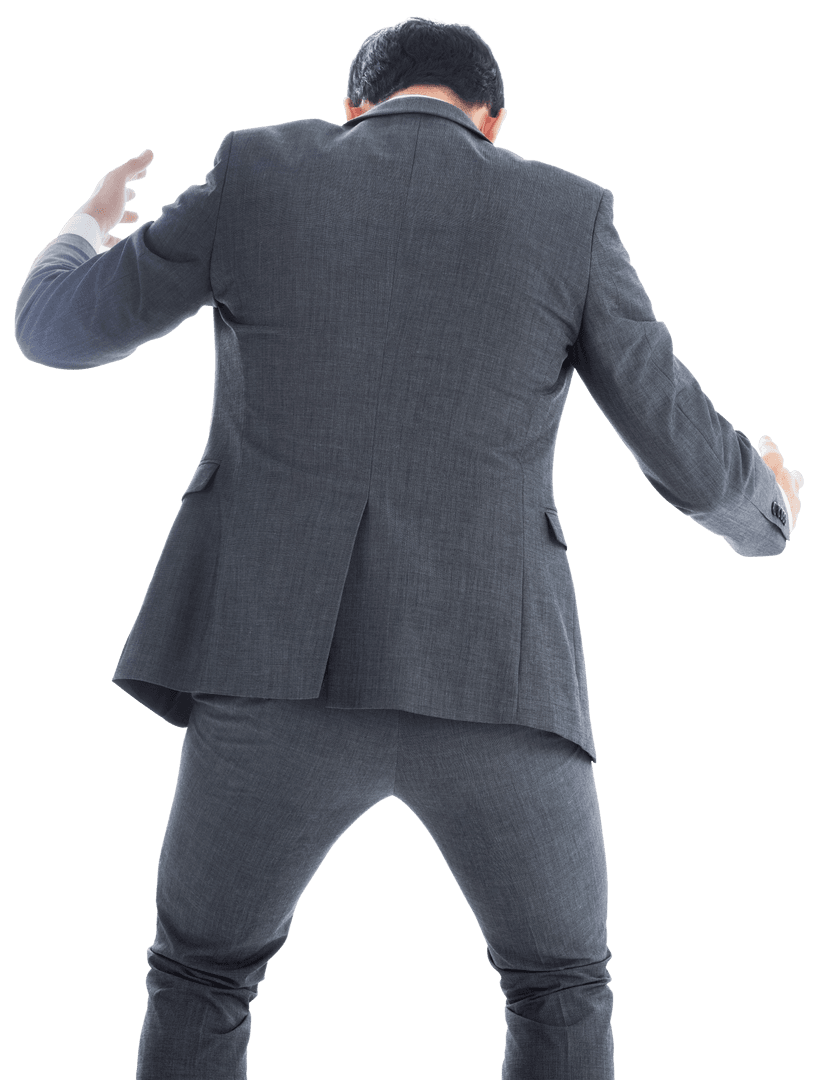 Businessman in Gray Suit Enthusiastically Gesturing on Transparent Background