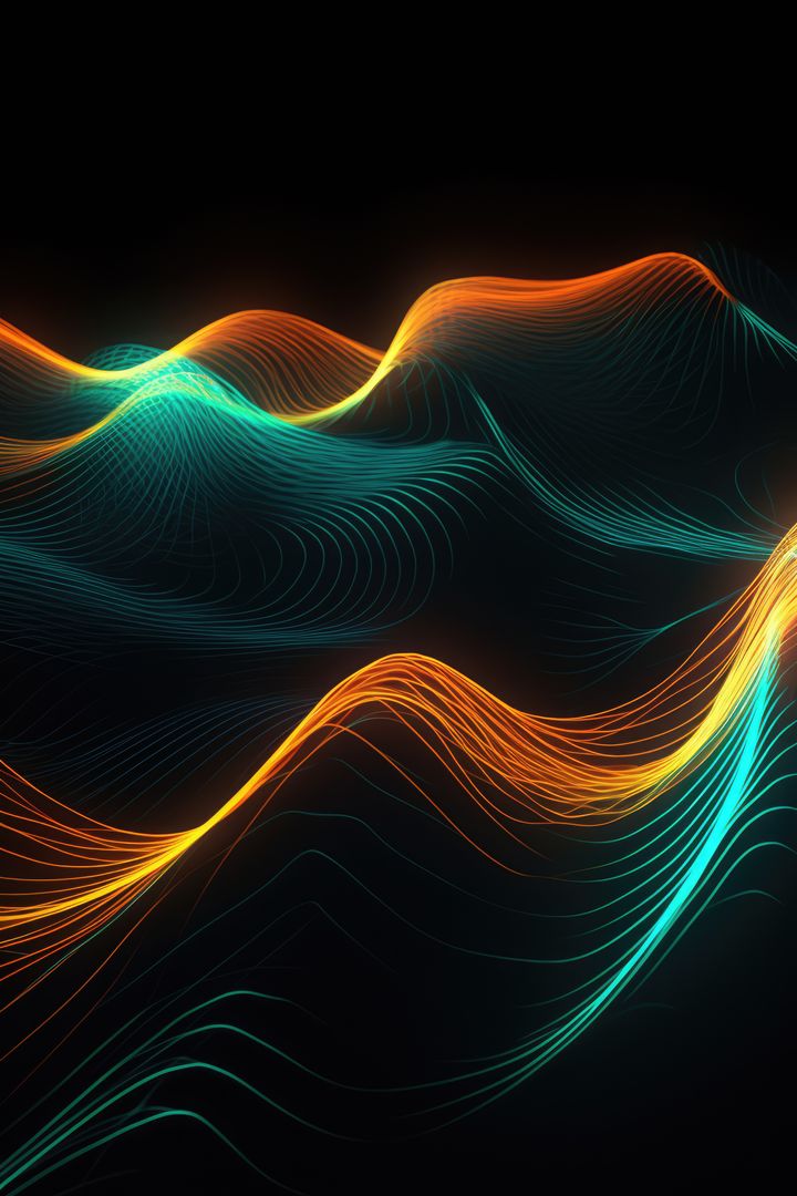 Abstract orange and blue wavy lines on black background, created using generative ai technology - Free Images, Stock Photos and Pictures on Pikwizard.com