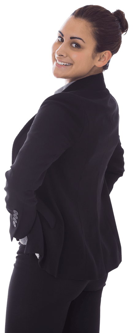 Confident Biracial Businesswoman Smiling on Transparent Background