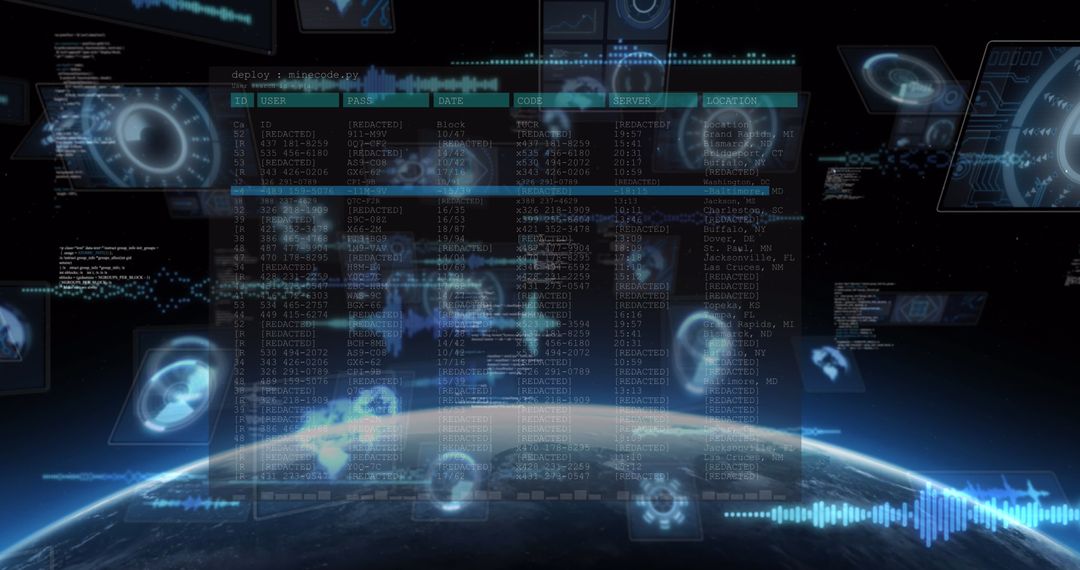 Digital Interface Screens Overlaying Earth with Virtual Data