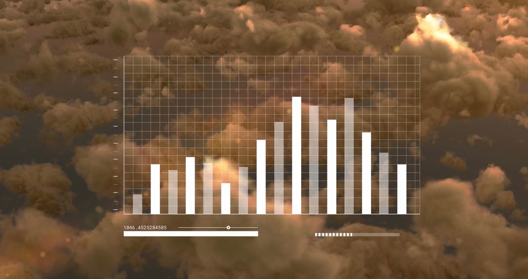 Digital Data Visualization Bar Chart Over Cloudy Sky