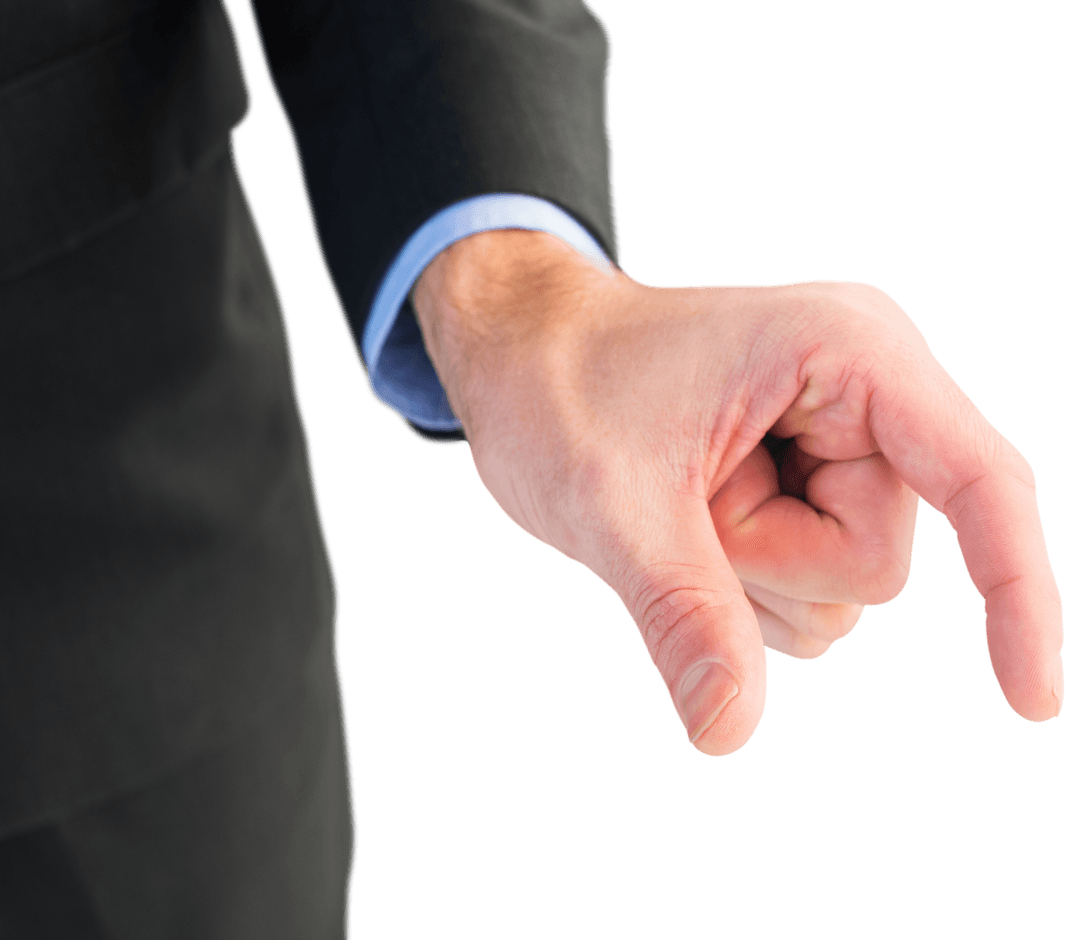 Businessman Showing Measurement with Fingers on Transparent Background