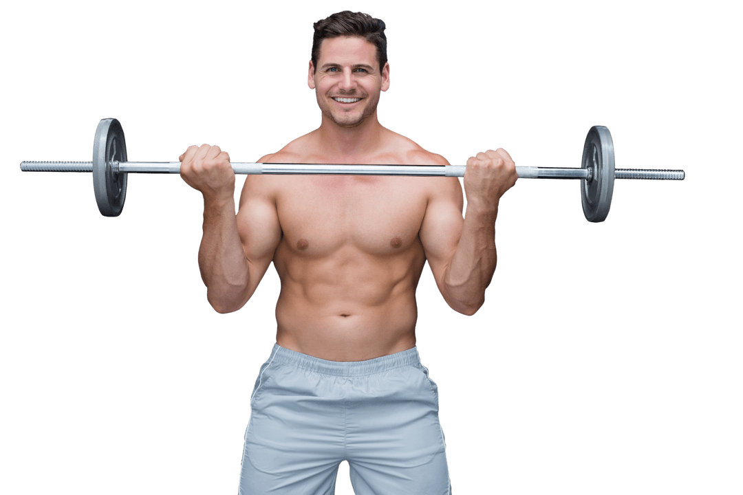 Caucasian Man Lifting Barbell on Transparent Background