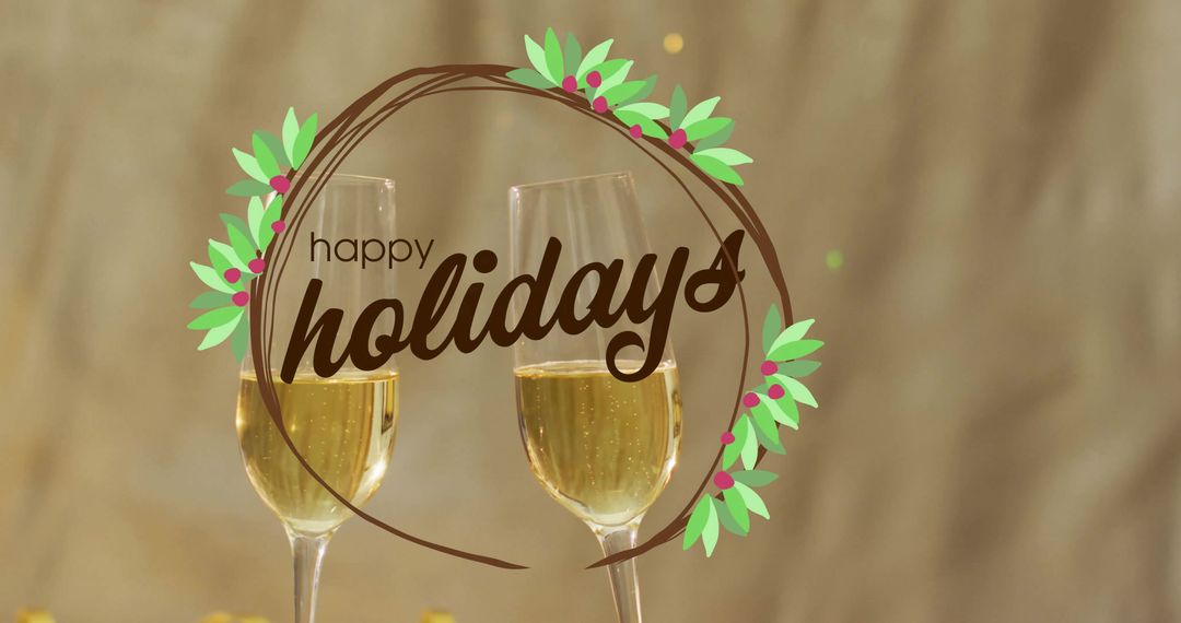 Festive Champagne Toast with Happy Holidays Text Art