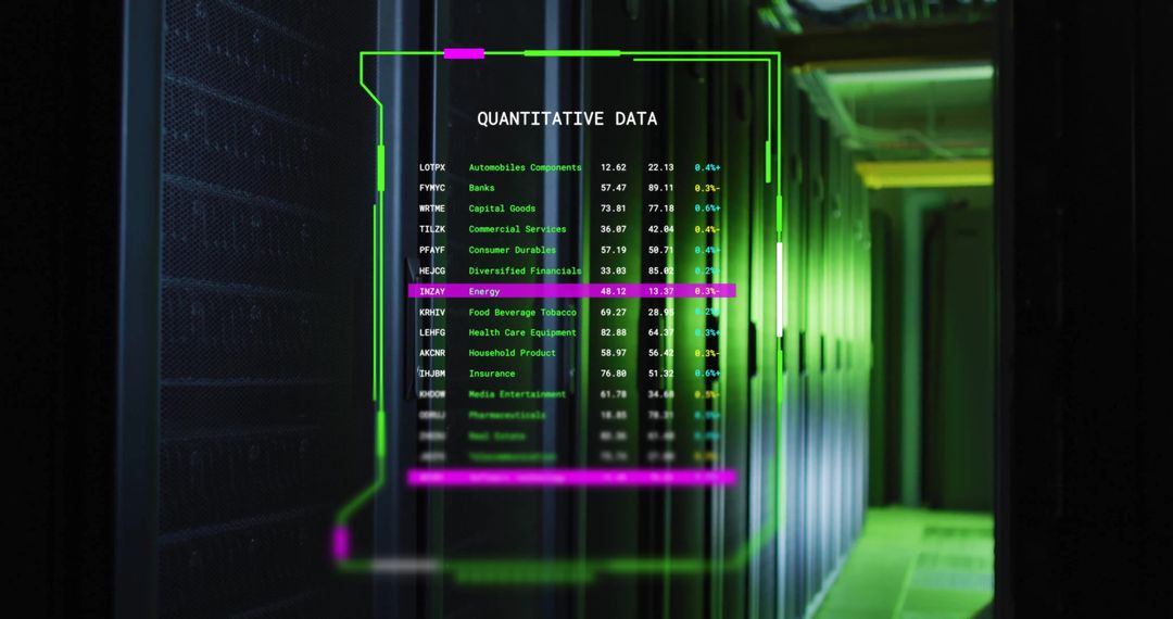 Futuristic Data Analysis Over Server Room with Glowing Highlights