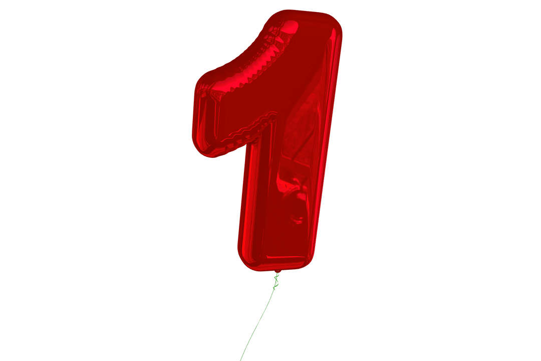 Red Number 1 Balloon Illustration on Transparent Background for Celebrations