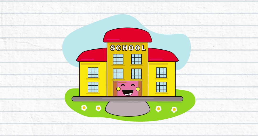 Animated School Building on Lined Paper Background