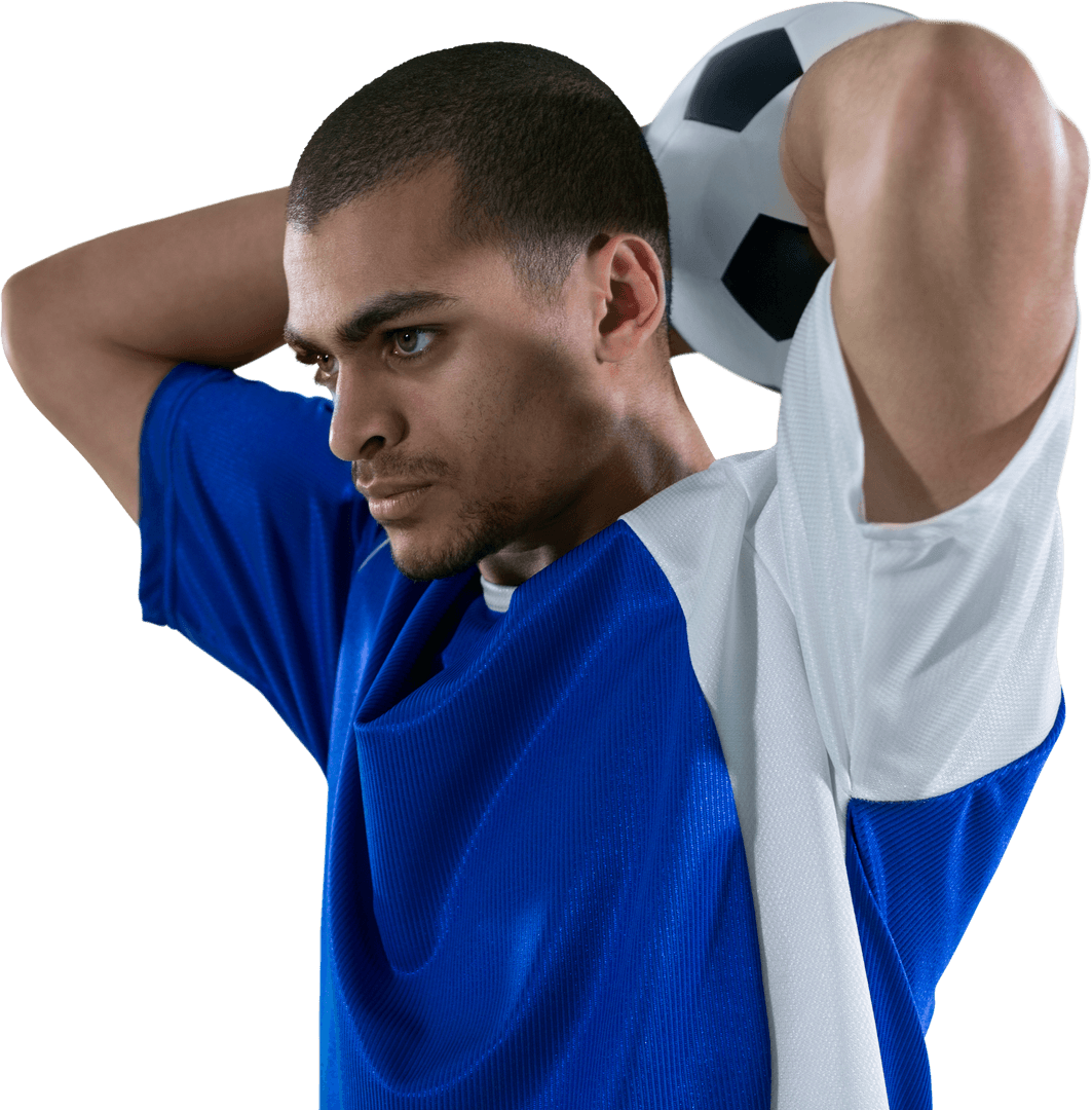 Transparent Serious Football Player Throwing Soccer Ball