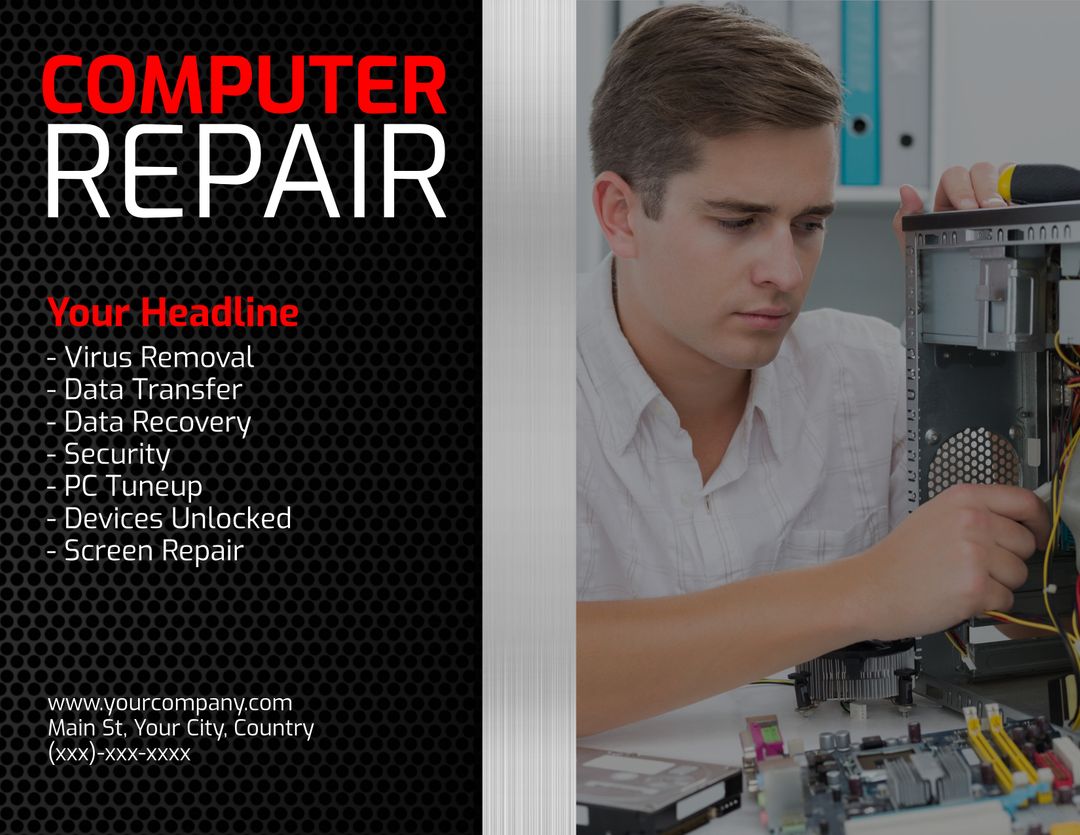 Dedicated Technician Performing Computer Repair Services with Skill and Precision - Download Free Stock Templates Pikwizard.com