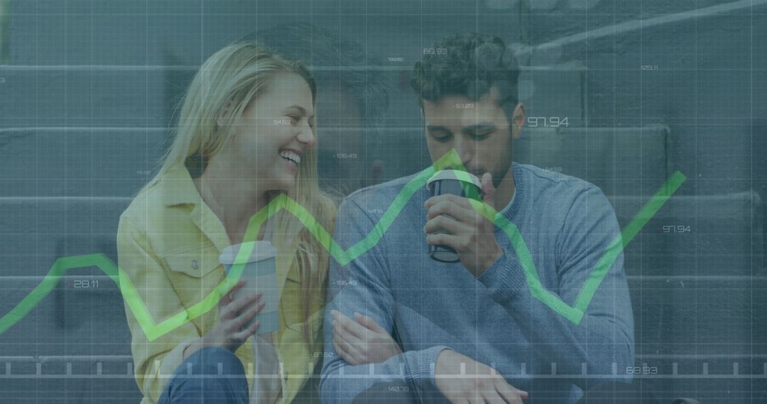 Digital Data Overlay on Caucasian Couple in Leisure