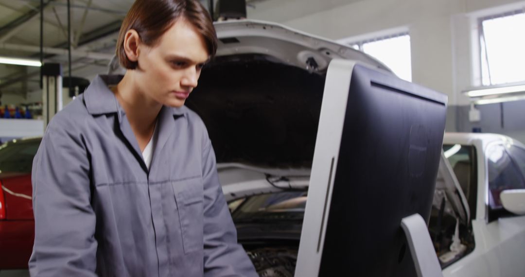 Female Mechanic Using Computer Diagnostic Tool in Auto Repair Shop - Free Images, Stock Photos and Pictures on Pikwizard.com