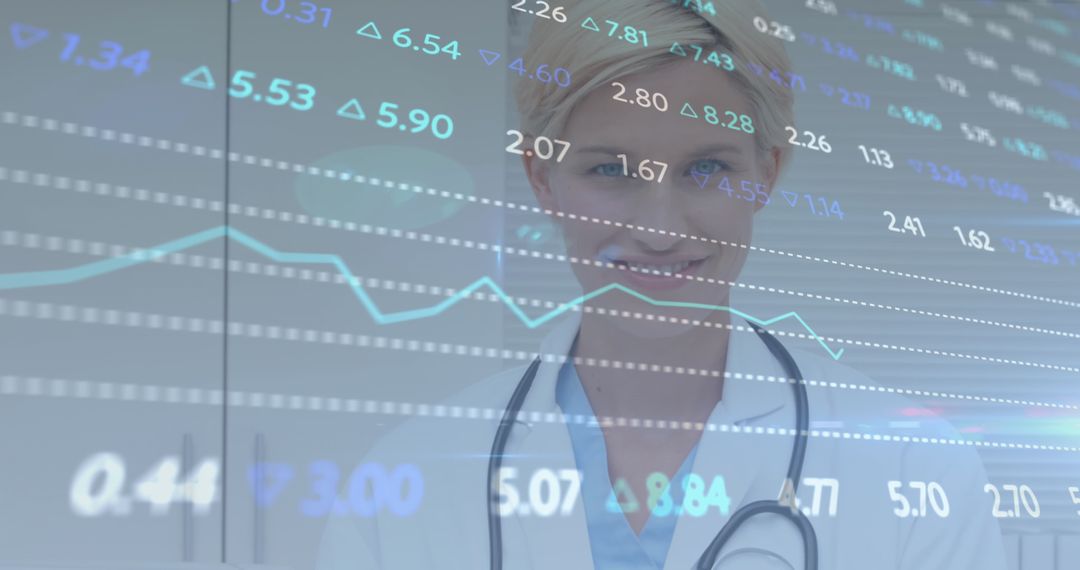 Female Doctor Analyzing Medical Data and Statistics on Digital Interface