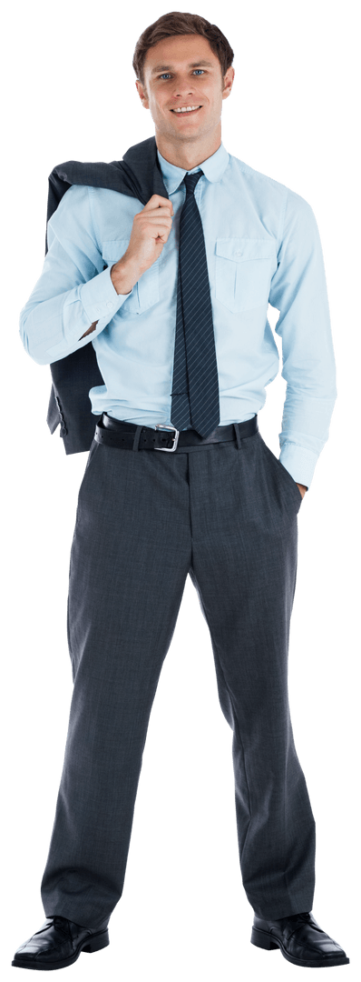 Transparent Smiling Businessman in Professional Attire with Jacket