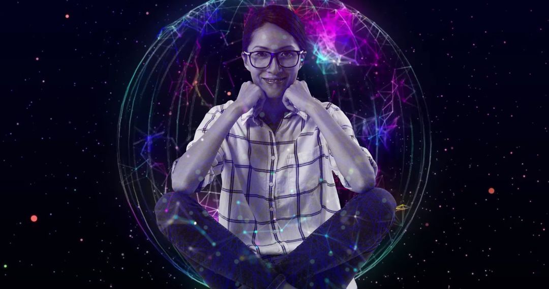 Woman with Glasses in Futuristic Digital Network Setting
