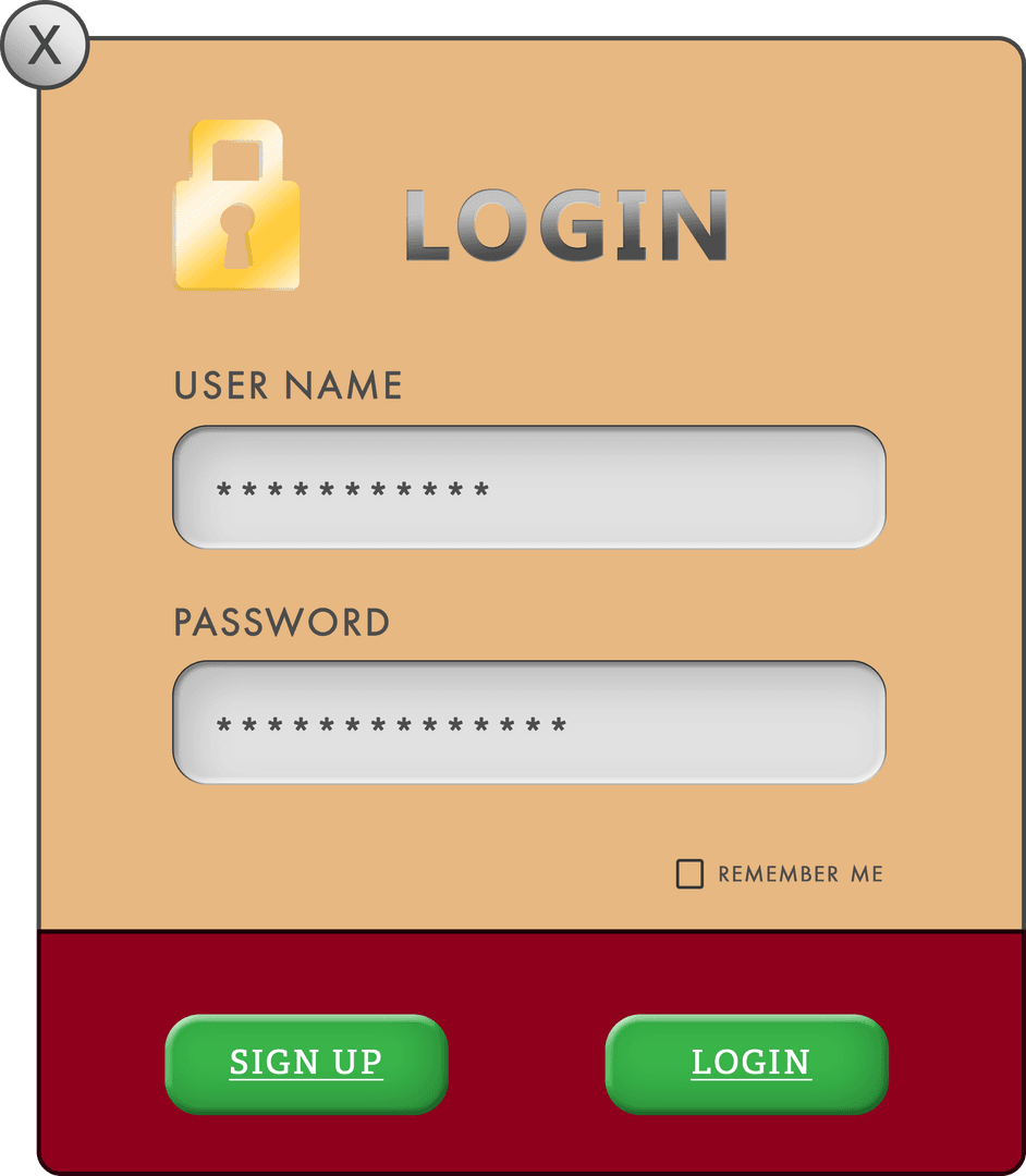 Digital Login Interface on Transparent Background