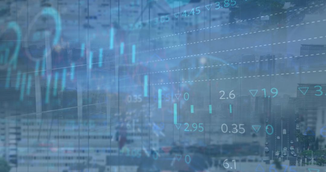 Abstract Financial Data Over Modern Cityscape