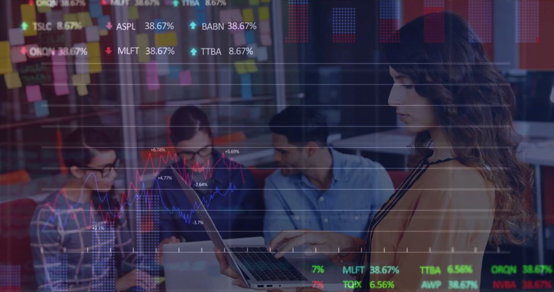 Team Collaboration with Financial Data in Modern Office