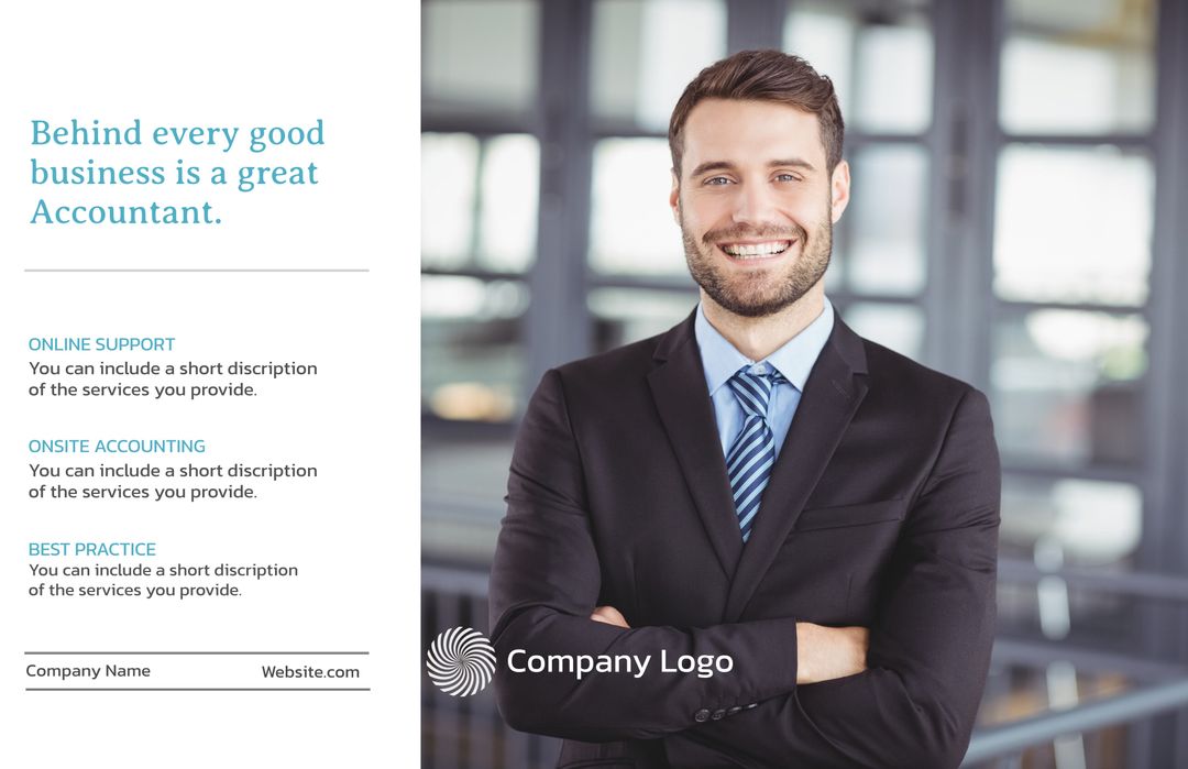 Confident Businessman Promoting Accounting and Consulting Services