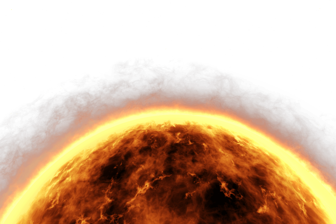 Glowing Burning Sun with Flames on Transparent Background