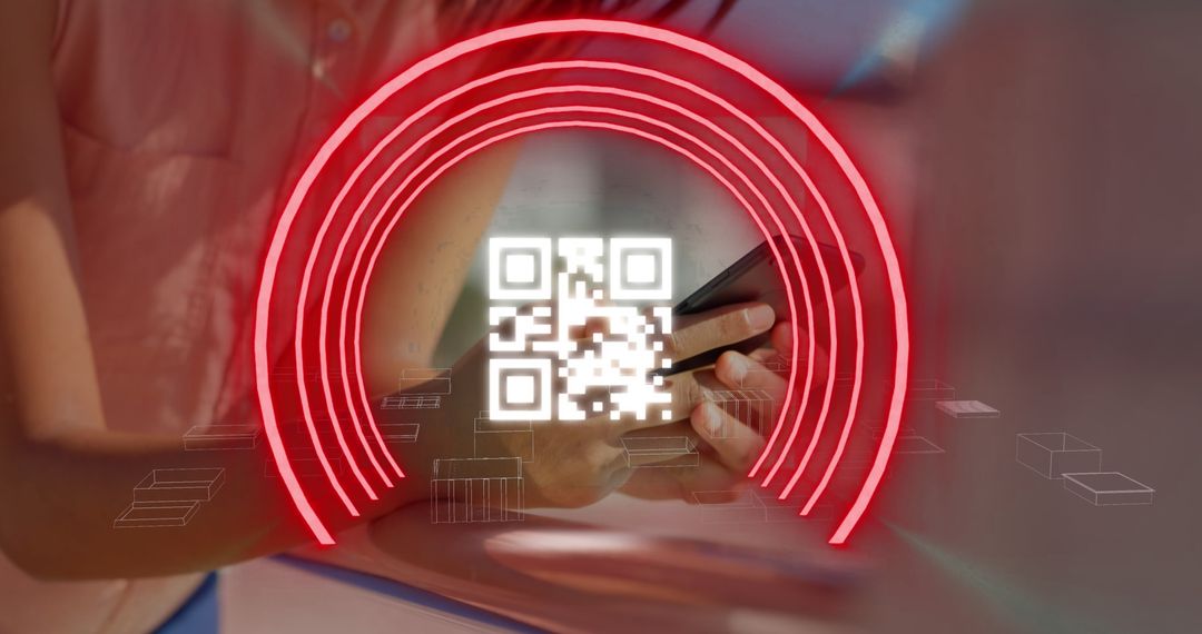 Digital Security Concept with QR Code and Neon Lights