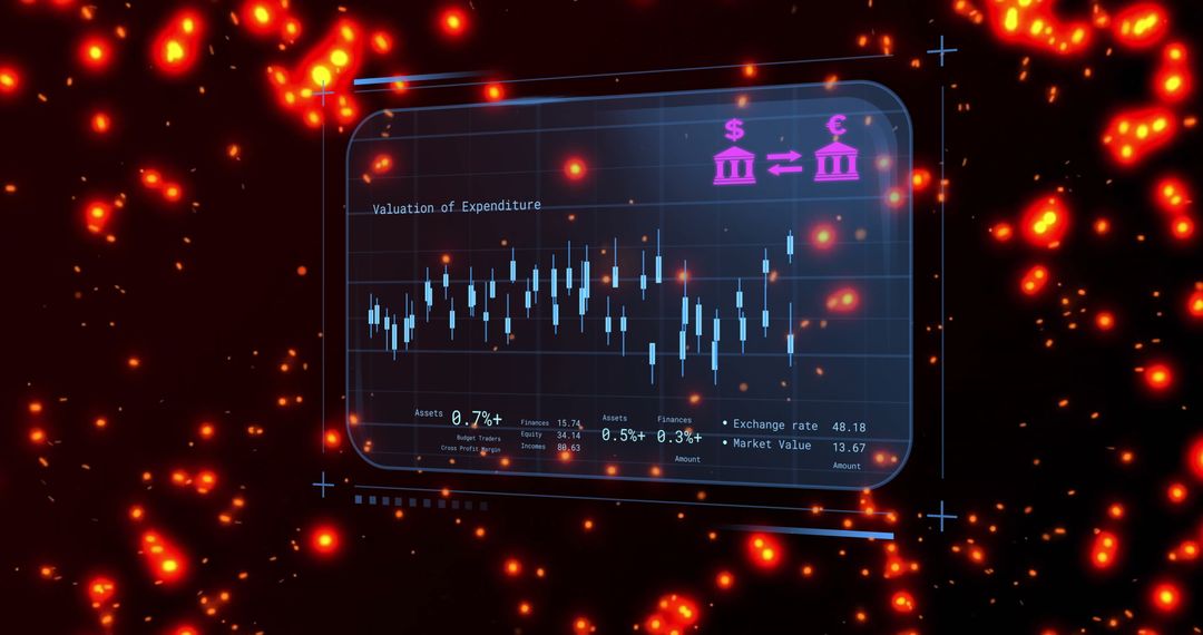 Digital Financial Analysis Display with Fiery Background