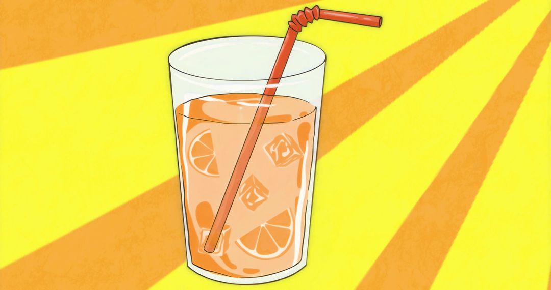 Refreshing Citrus Beverage with Straw and Ice Cubes