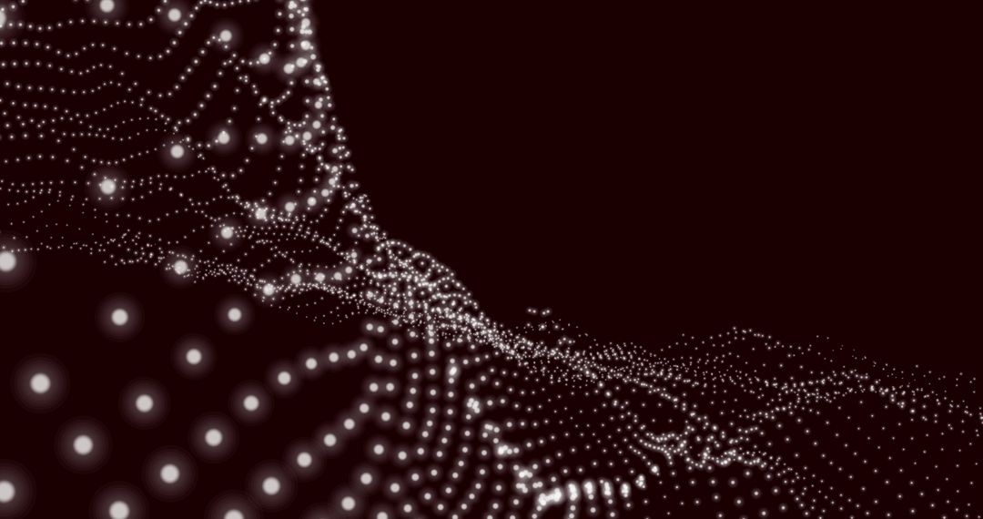 Abstract Glowing Digital Waves with White Dots on Brown Background
