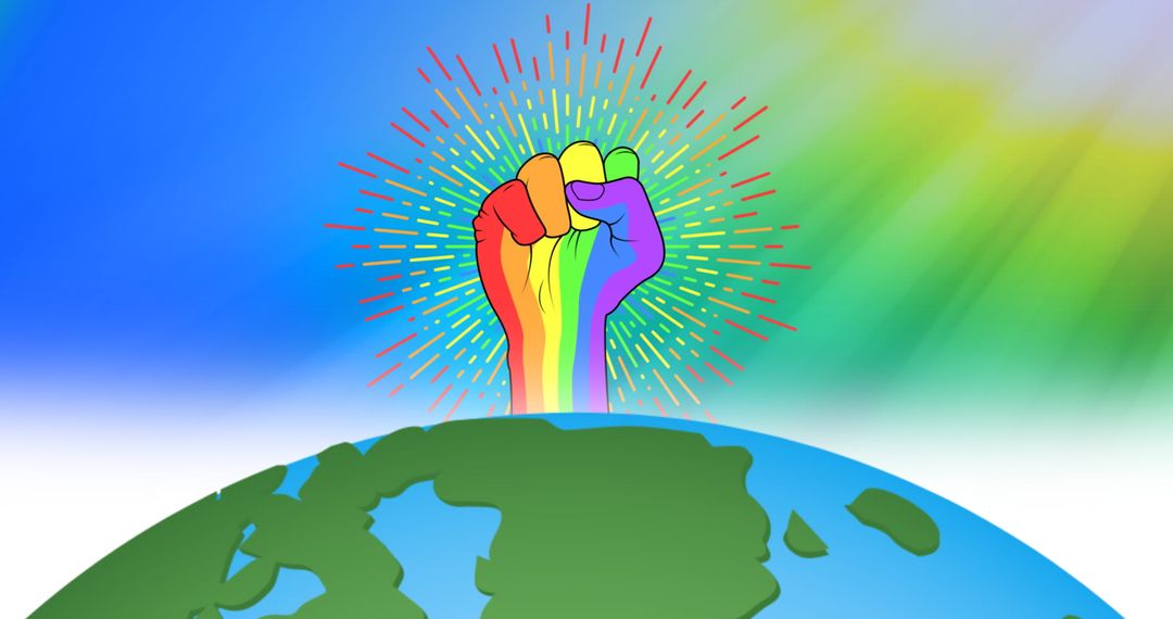 Rainbow Fist Raised Over Globe Celebrating Pride Month and Unity
