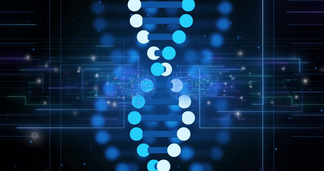 Abstract DNA Strand with Digital Interface Elements on Dark Background