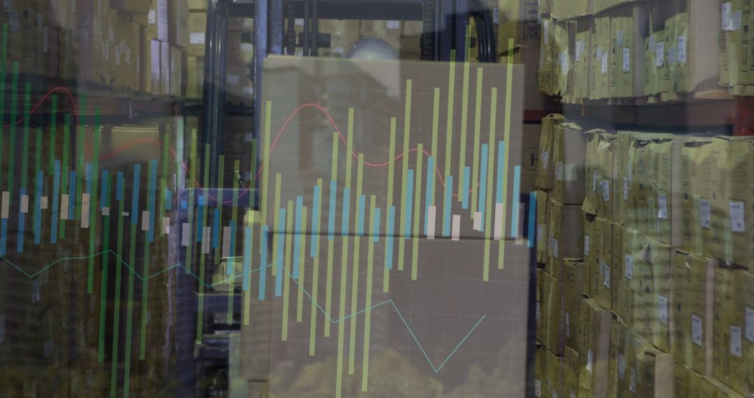 Forklift in Warehouse with Superimposed Data Analytics Graph - Free Images, Stock Photos and Pictures on Pikwizard.com